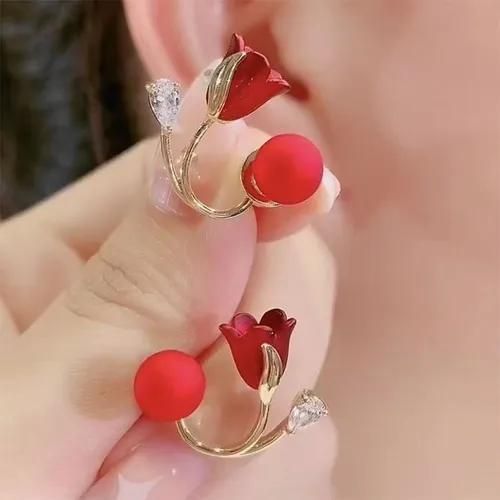 Gen Ruby Tulip Convertible Earrings Dual-Wear Statement Blooms - Curator's Pick