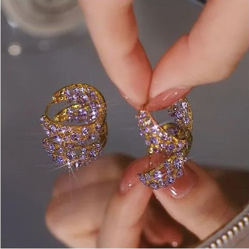 Purple Full Diamond Zircon Earrings