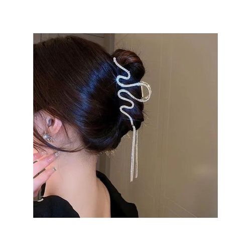 Fashion Clips Light luxury rhinestone grab clip, high-grade tassel chain, shark clip headdress