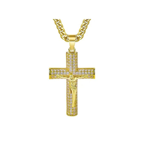 Large Gold Cross Pendant Necklace with 18K Gold-Plated Chain