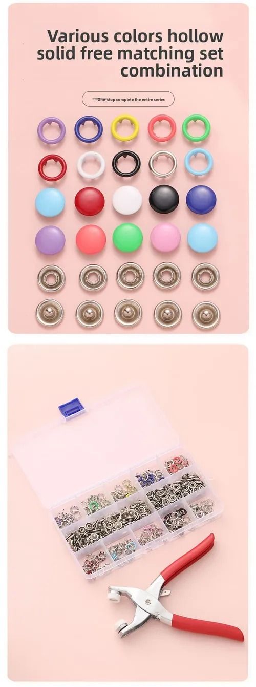 Red Hand-Pressed Sew-Free Five-Prong Snap Fastener