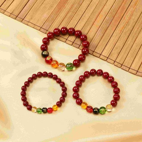 Good Luck Attract Money Beaded Bracelet Feng Shui Five God of Wealth Cinnabar Energy Stone Bead Bracelet