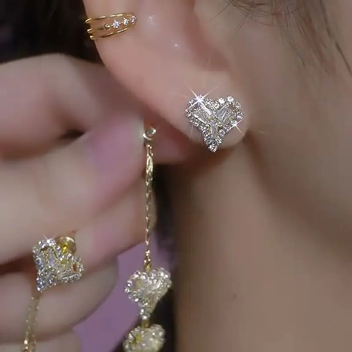 Heart-shaped long chain earrings