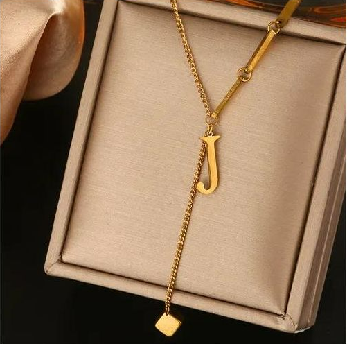 Gen Gold Stainless Steel J Letter Pendant Necklace