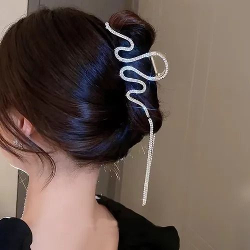 Fashion Clips Silver Rhinestone Hair Grab Clip - High-Grade Tassel Chain