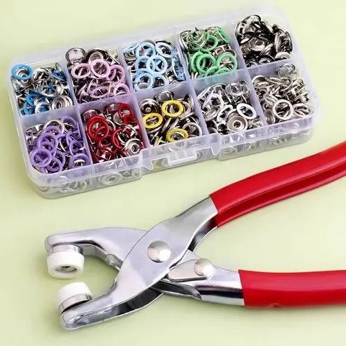 Red Hand-Pressed Sew-Free Five-Prong Snap Fastener