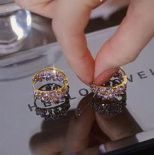 Purple Full Diamond Zircon Earrings
