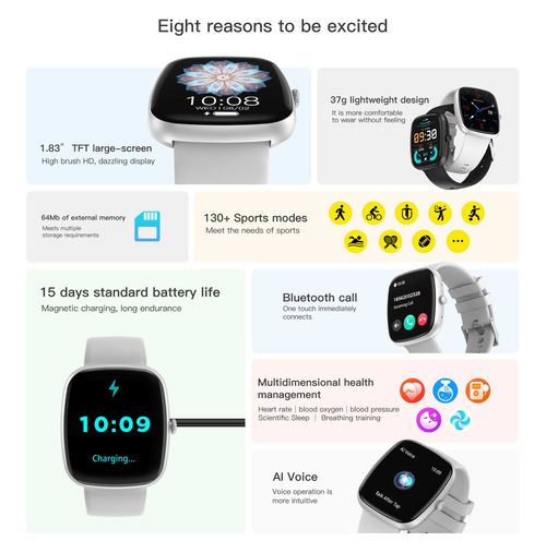 Smartwatch - Black - Fitness Tracker with Heart Rate, BT Call, Sleep Monitor