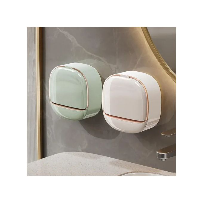 Foldable Soap Rack - 2pcs White & Light Green, Wall-Mounted, Anti-Rust Design, Bathroom Storage