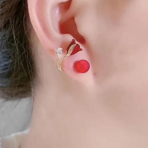 Gen Ruby Tulip Convertible Earrings Dual-Wear Statement Blooms - Curator's Pick