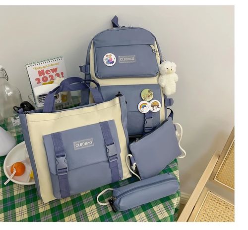 4-Piece Set Stylish Canvas Backpack for Teen Girls - Durable School Bag