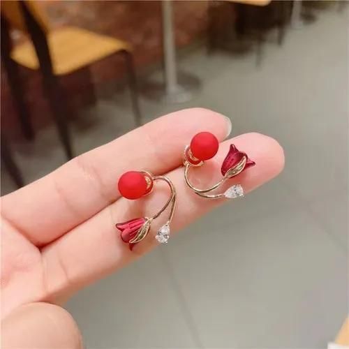 Gen Ruby Tulip Convertible Earrings Dual-Wear Statement Blooms - Curator's Pick