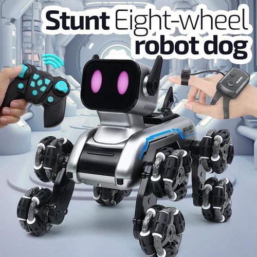 Hot RC Robot Dog 18mins Play Time Light up Music 8 Wheels Model RC Stunt Car Robot Dog Toys Remote Control Car
