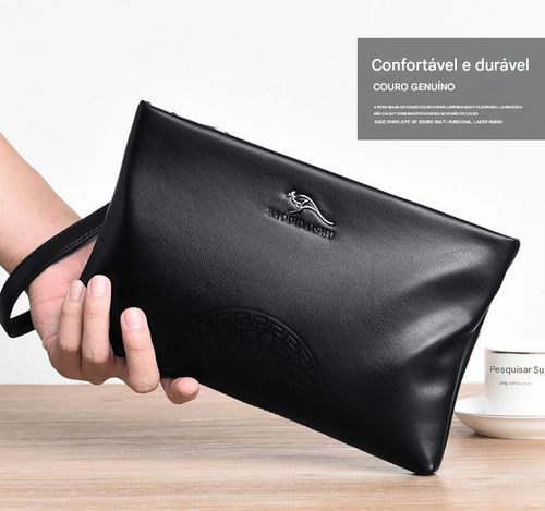Bolsa masculina de couro de primeira camada, bolsa masculina de couro genuíno, bolsa de mão masculina com grande capacidade, bolsa de mão macia para negócios