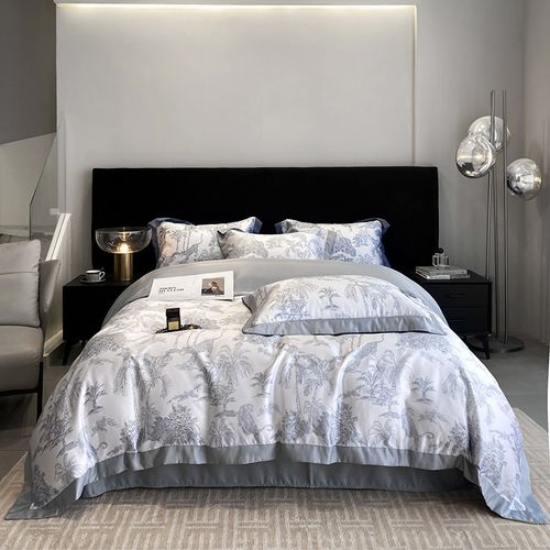 Conjunto de três peças de seda gelada de Categoria A, seguro para bebês e mães, com textura suave e confortável na pele, incluindo fronha de seda lavada e lençol de Tencel.