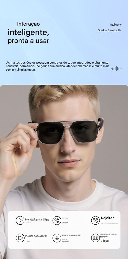 Óculos de sol inteligentes Bluetooth IA nova geração com lentes polarizadas