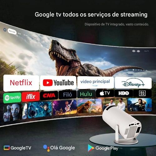 Projetor portátil F100 ideal para casa e escritório. Dispensa tela, projeta diretamente na parede, qualidade 4K HD.