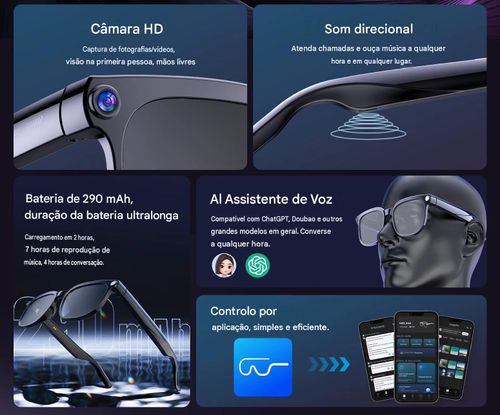 Óculos inteligentes impermeáveis com tradução por IA