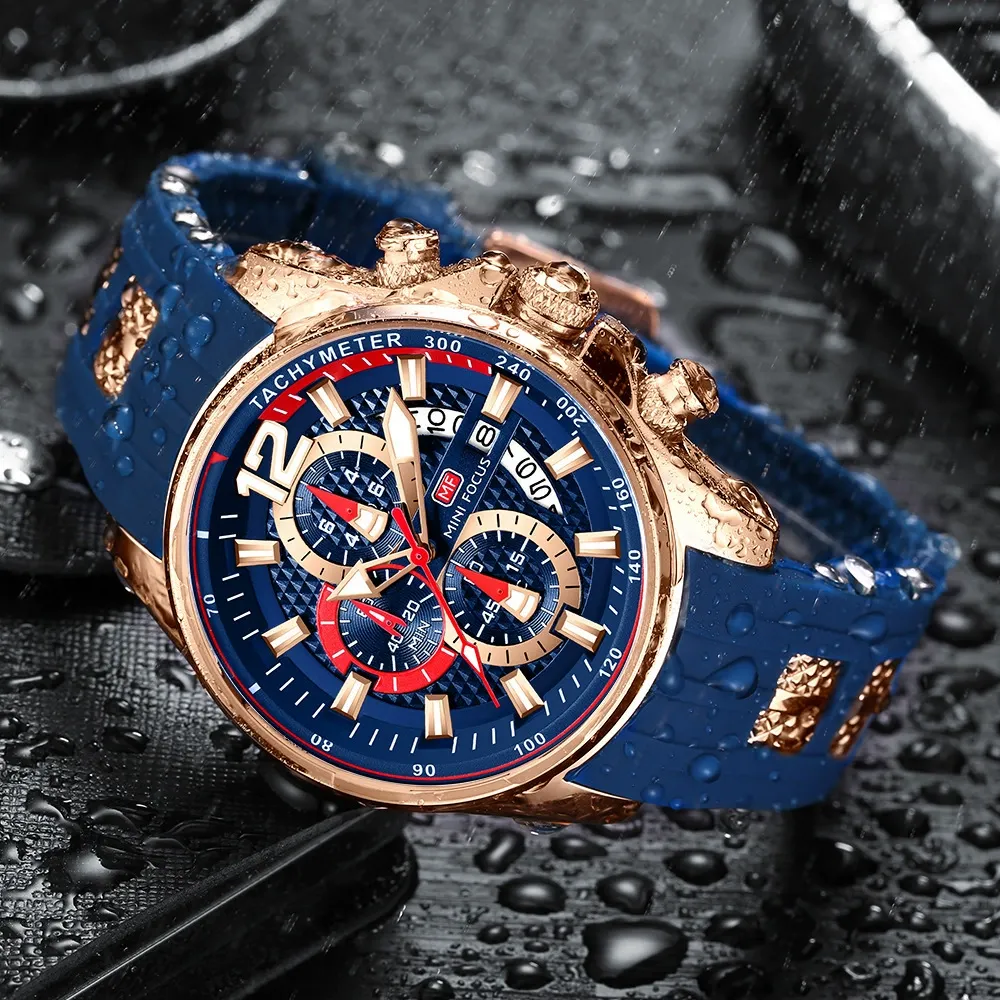 Relógio masculino de estilo esportivo e (moda), relógio de quartzo à prova d'água, com um quadro (dial) grande e ponteiros de luz noturna.