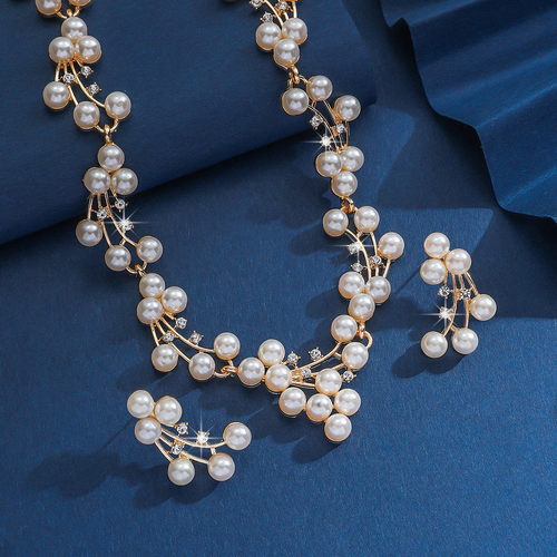 Alloy Pearl Earrings Necklace Jewelry Set