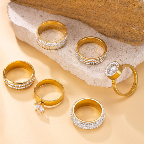 Stackable rings with pave-set diamonds (resembling a starry sky)