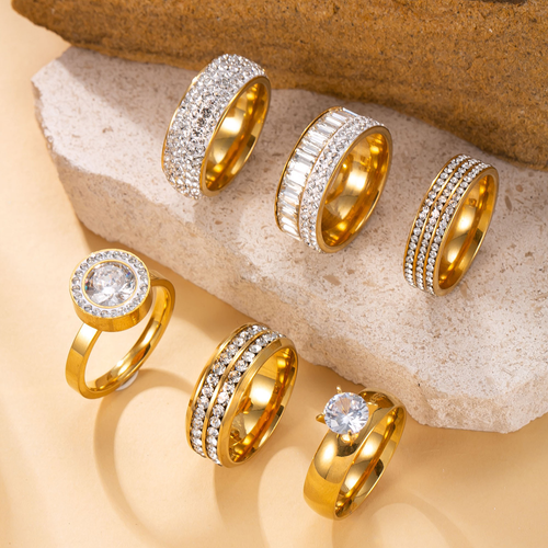 Stackable rings with pave-set diamonds (resembling a starry sky)