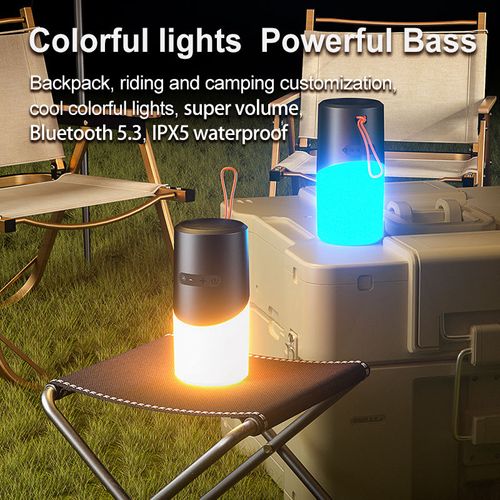 New Design LED TF Bluetooth 5.3 Outdoor Waterproof Camping RGB Colorful Light Portable Speaker