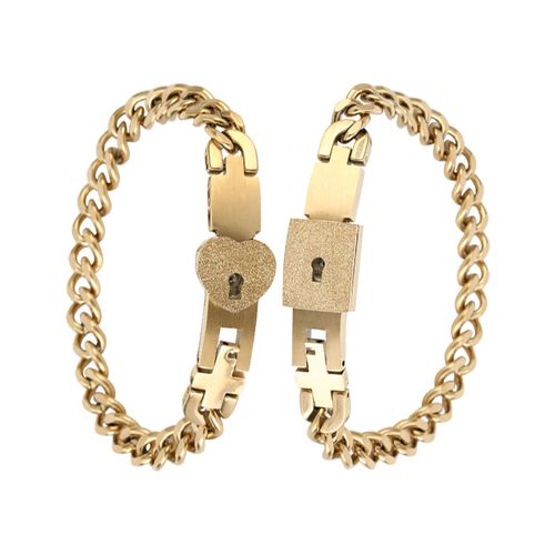 Stainless Steel Luxury Heart Key Lock Couple Jewelry Bracelets for Couples Lovers