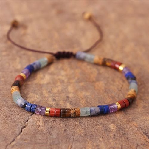 Boho 7 Chakra Rainbow 4mm Natural Stone Beads Dainty Bracelet | Ethnic Tibetan Multi Colors Gemstone Bracelet Jewelry