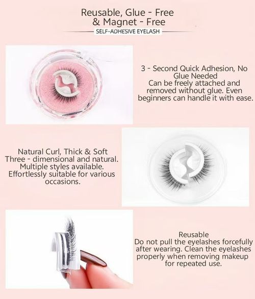 Glue-free self-adhesive reusable full-strip false eyelashes, waterproof and natural-looking 3-second application makeup tool