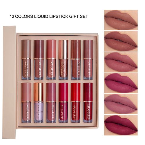 12 Color Book Lipgloss Set Vegan Organic Non-Stick Cup Waterproof Velvet Matte Liquid Lipstick
