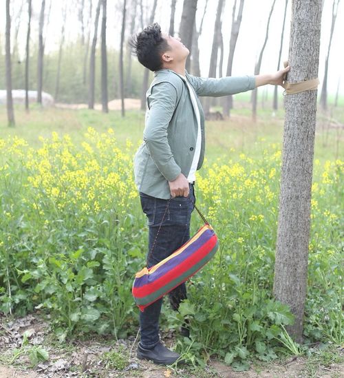 Thickened & Enlarged Outdoor Tree Tent - Portable Camping Canvas Striped Hammock with Anti-Rollover Design & Stable Quality