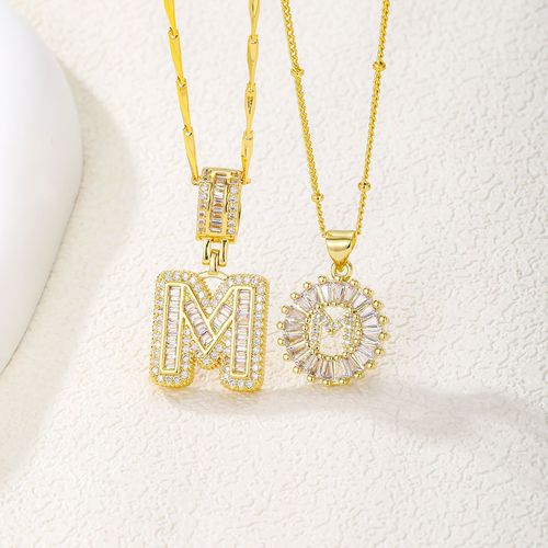 2-Piece Set 14K Gold-Plated Initial Pendant Necklace with Zircon Gemstones – A Stylish Unisex Accessory Ideal for Parties & Birthdays and Also a Thoughtful Personalized Gift