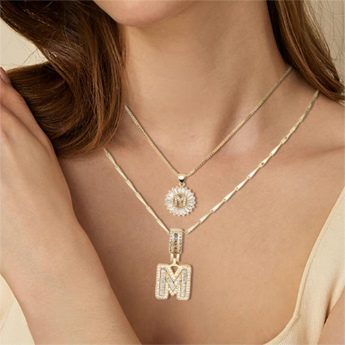 2-Piece Set 14K Gold-Plated Initial Pendant Necklace with Zircon Gemstones – A Stylish Unisex Accessory Ideal for Parties & Birthdays and Also a Thoughtful Personalized Gift