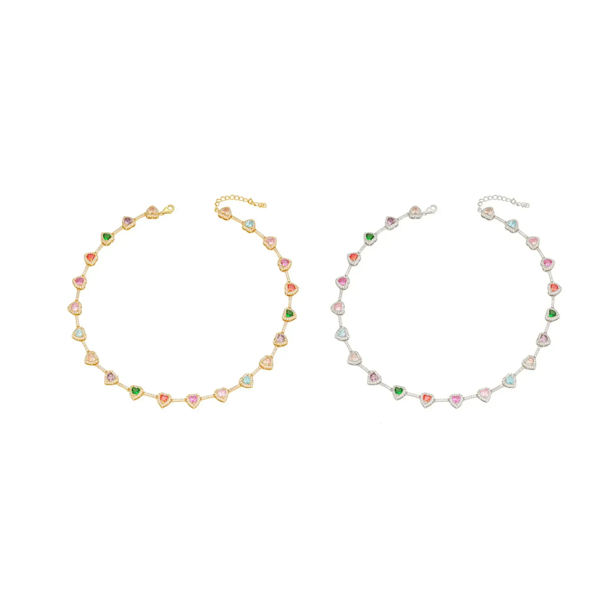 New Hot-Selling 18K Gold-Plated Non-Fading Ethnic-Style Bracelets & Necklaces, INS-Style Heart Zircon Beaded Jewelry