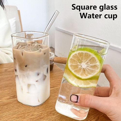 Modern-style rectangular glass cup glass coffee cup with a straw