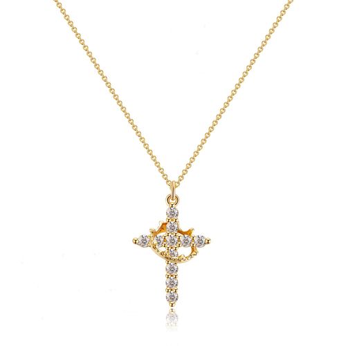 Cross Crown Necklace Fashion High Quality Thick 18K Gold Plated Zircon Cross Necklace for Women