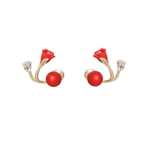 Fashion New Style Red Color Tulip Flower Earrings for Women Versatile Temperament Sweet Earrings
