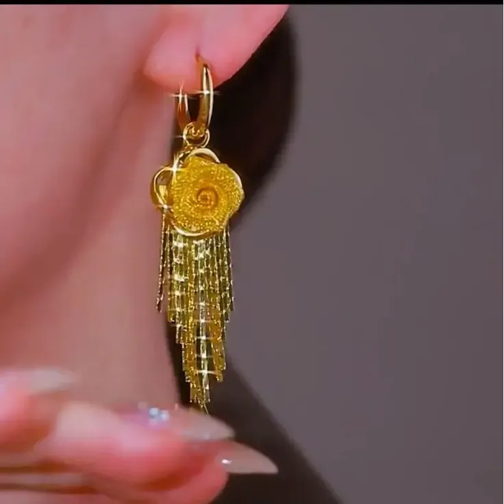 French-style high-end luxury rose tassel earrings