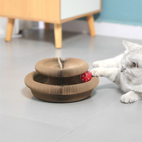 Foldable organ-style cat scratch board – a cat toy with a bell