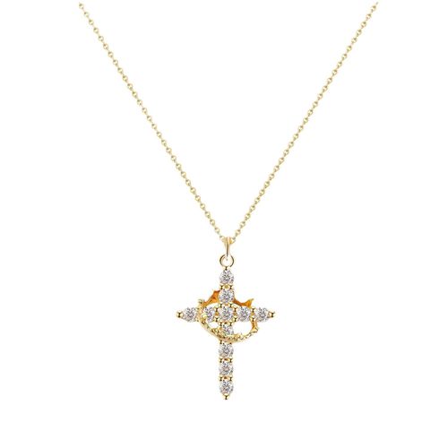 Cross Crown Necklace Fashion High Quality Thick 18K Gold Plated Zircon Cross Necklace for Women