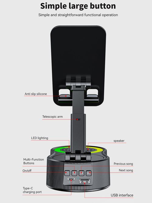 360° rotating phone stand with lifting function, power bank, Bluetooth speaker - mini portable ambient light speaker