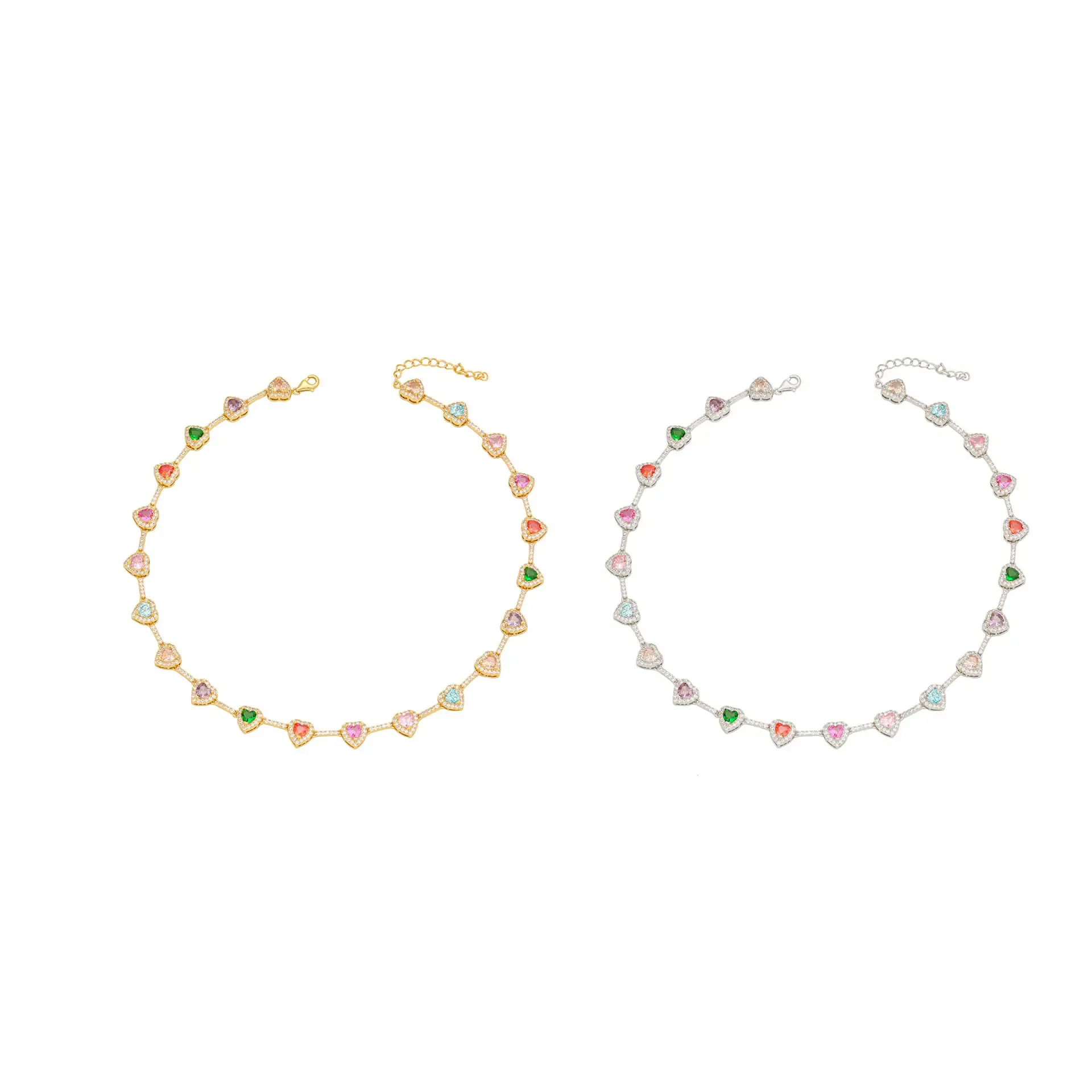 New hot-selling 18k gold-plated non-fading ethnic necklace Ins style heart zircon beaded necklace