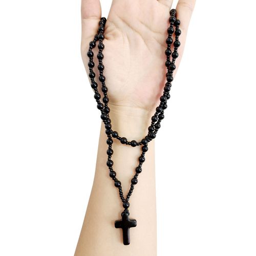 Natural agate carved icon cross necklace