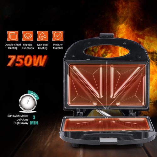 High Quality Double Heating 2 Slice Waffle Steak Maker Machine Electric Breakfast Girlled Sandwich Maker with Non Stick Plates