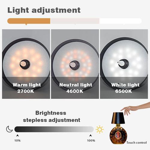 3-color rechargeable wine bottle table lamp, suitable for bedroom night lighting and home use