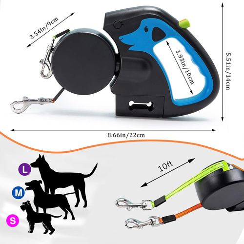 Automatic Retractable Double Dog Leash Heavy Duty Pet Leash with Light