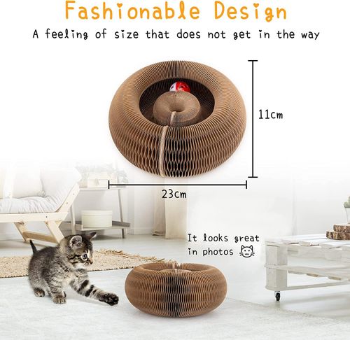 Foldable organ-style cat scratch board – a cat toy with a bell