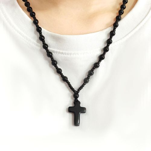 Natural agate carved icon cross necklace