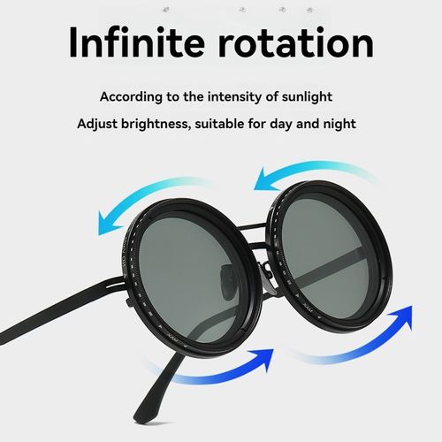 9gears ND Adjustable Sunglasses Fishing Shades Round Polarized Adjustable Tint Dimming Sunglasses with Built-in ND Filter